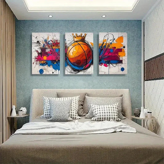 3pcs Basketball Crown Graffiti Sport Perfect Wall Art Set Canvas Framed 40x60cm - High Quality Print 100% Australian Made Wall Canvas Ready to Hang