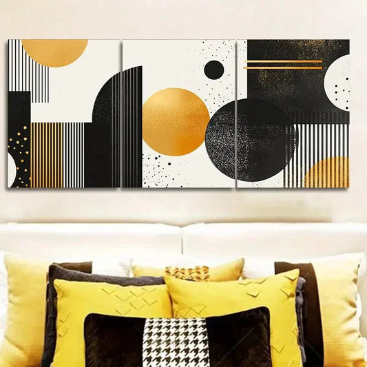 3pcs  Featuring Flowing White And Golden Designs Wall Art Set Canvas Framed 40x60cm - High Quality Print 100% Australian Made Wall Canvas Ready to Hang