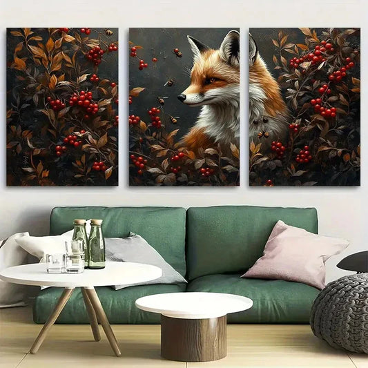 3pcs Deer in Golden Wildflower Field Metal Print Ready to Hang Art