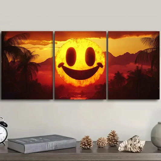 3pcs Smiling face, yellow sun in the sky  Metal Print Ready to Hang Art