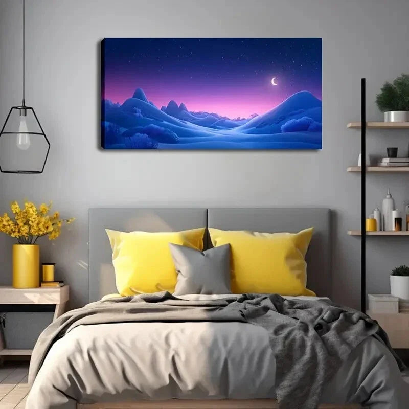 Purple Starry Night Sky Blue Wall Art Canvas Office Home Room Framed 120x60cm