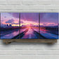3pcs Highway Sunset Triptych Vibrant Metal Print Ready to Hang Art