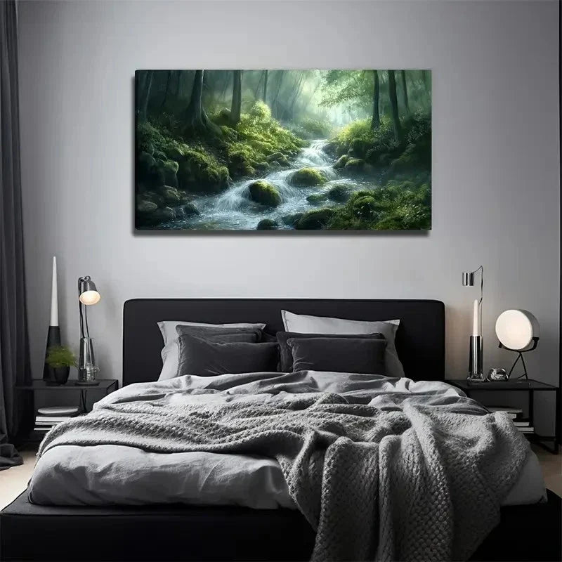 Peaceful Stream Water Wall Art Canvas Office Home Room Framed 120x60cm