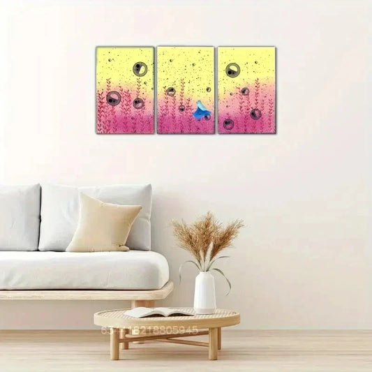 3pcs People playing bubbles, lawn, blue sky Metal Print Ready to Hang Art