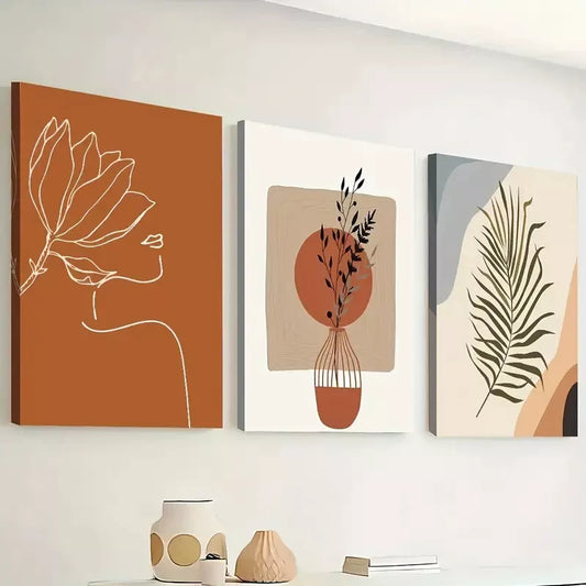 3pcs Modern bohemian stylish plant leaf line  Wall Art Set Canvas Framed 40x60cm - High Quality Print 100% Australian Made Wall Canvas Ready to Hang