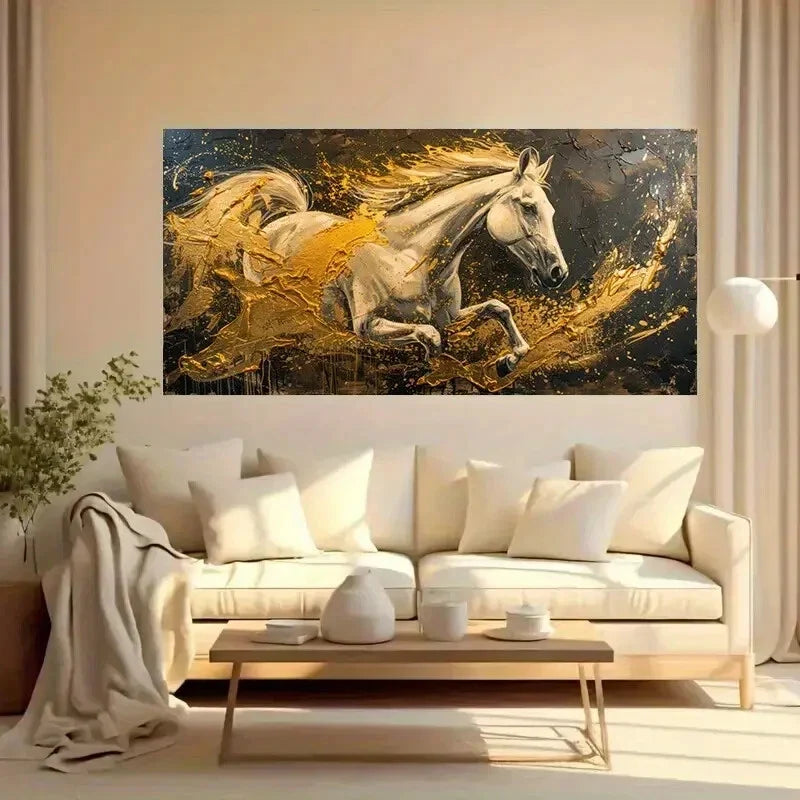 Abstract Yellow Horse wall canvas office home room framed 120x60cm