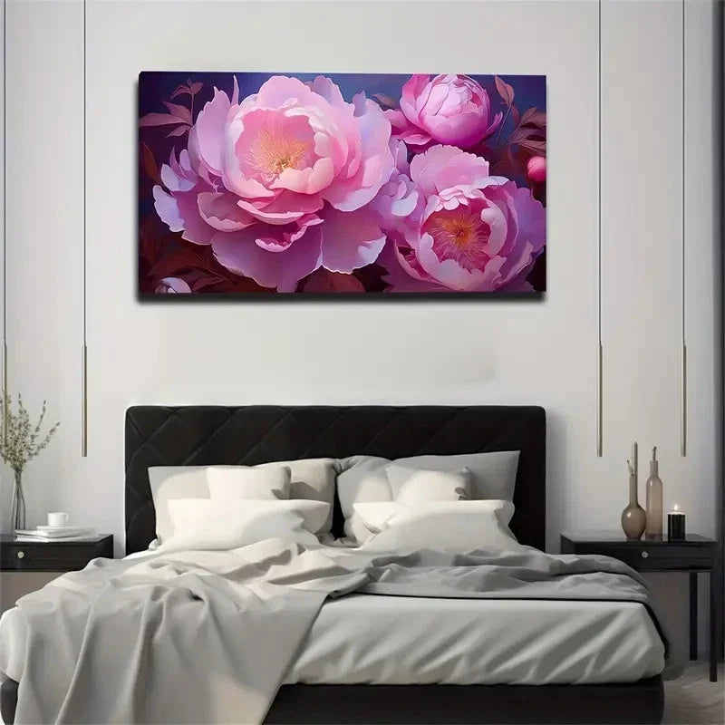 Blooming Pink Flowers Wall Art Canvas Office Home Room Framed 80x45cm