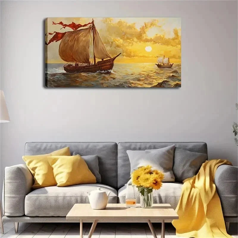 Two Sailboats Under Sunset Wall Art Canvas Office Home Room Framed 120x60cm