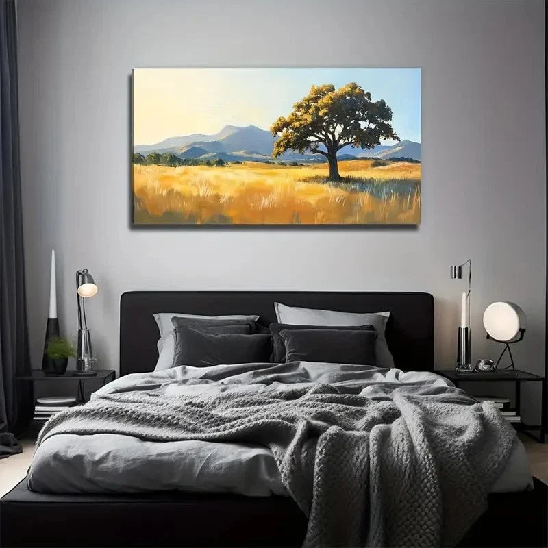 A Tree On The Grassland Wall Art Canvas Office Home Room Framed 80x45cm