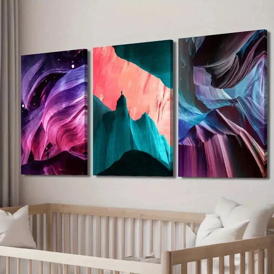 3pcs Abstract Colorful Mountain Scenery Wall Art Set Canvas Framed 40x60cm - High Quality Print 100% Australian Made Wall Canvas Ready to Hang