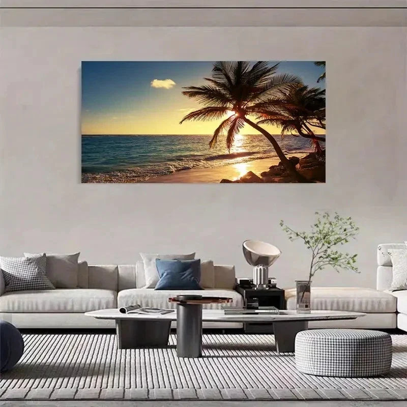 Deco Classic Retro Sunset Beach Wall Art Canvas Office Home Room Framed 120x60cm