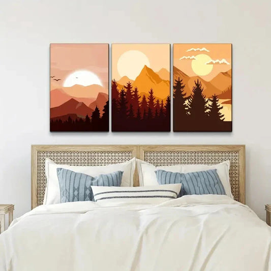 3pcs Boho Geometric Sun and Moon Metal Print Ready to Hang Art