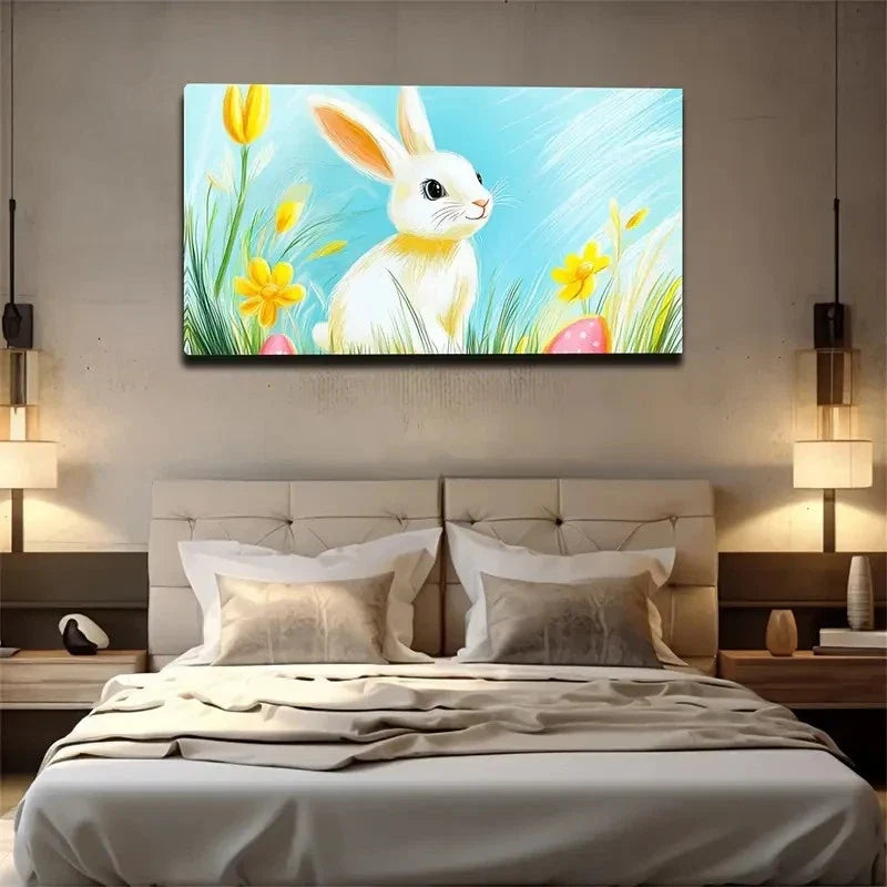 Minimalist Modern Bunny Decor Wall Art Canvas Office Home Room Framed 80x45cm
