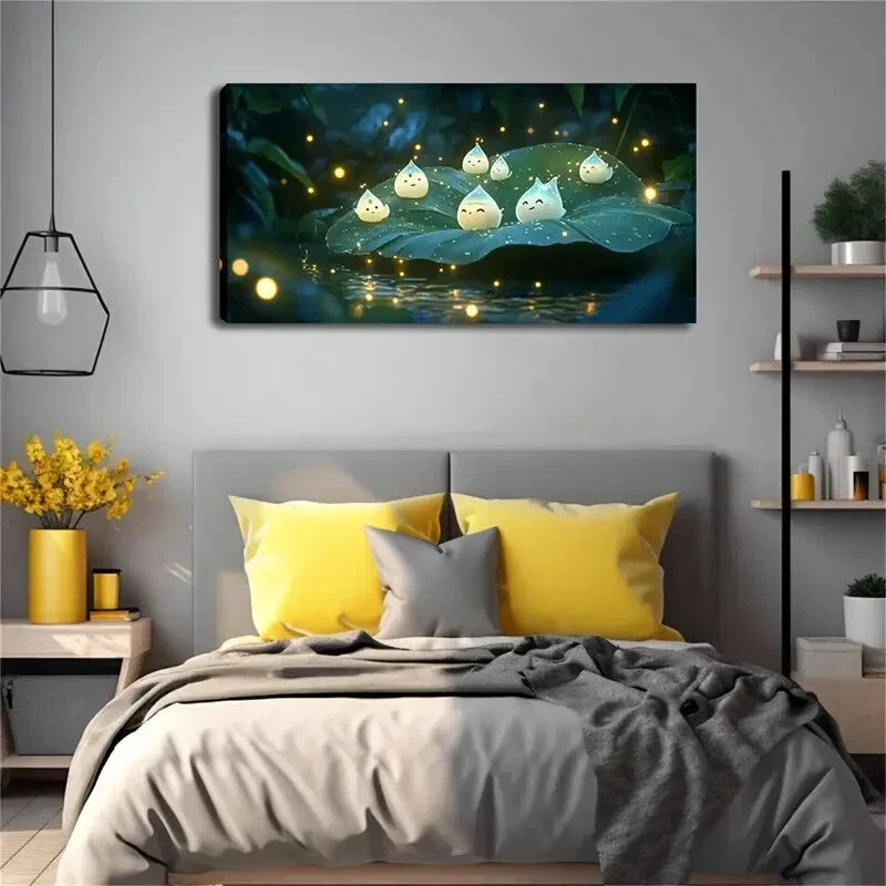Lotus Leaf with Glowing Lights Wall Art Canvas Office Home Room Framed 120x60cm