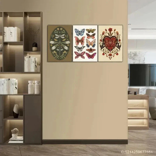 3pcs Butterfly and Moth Art Prints Swallow Love Metal Print Ready to Hang Art