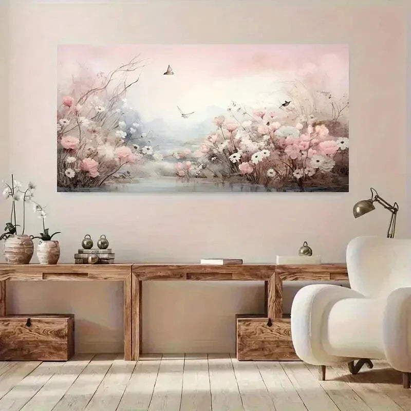 Abstract Pink Flowers wall canvas office home room framed 120x60cm