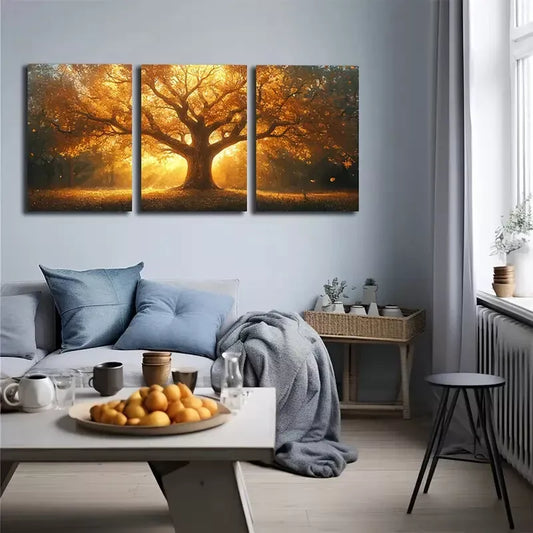 3pcs Majestic Giant Tree with Sunlight Through  Wall Art Set Canvas Framed 40x60cm - High Quality Print 100% Australian Made Wall Canvas Ready to Hang
