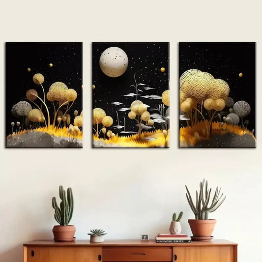 3pcs Simple abstract starry sky forest scenery   Wall Art Set Canvas Framed 40x60cm - High Quality Print 100% Australian Made Wall Canvas Ready to Hang