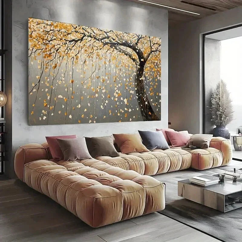 Autumn Tree Golden Leaves wall canvas office home room framed 80x45cm
