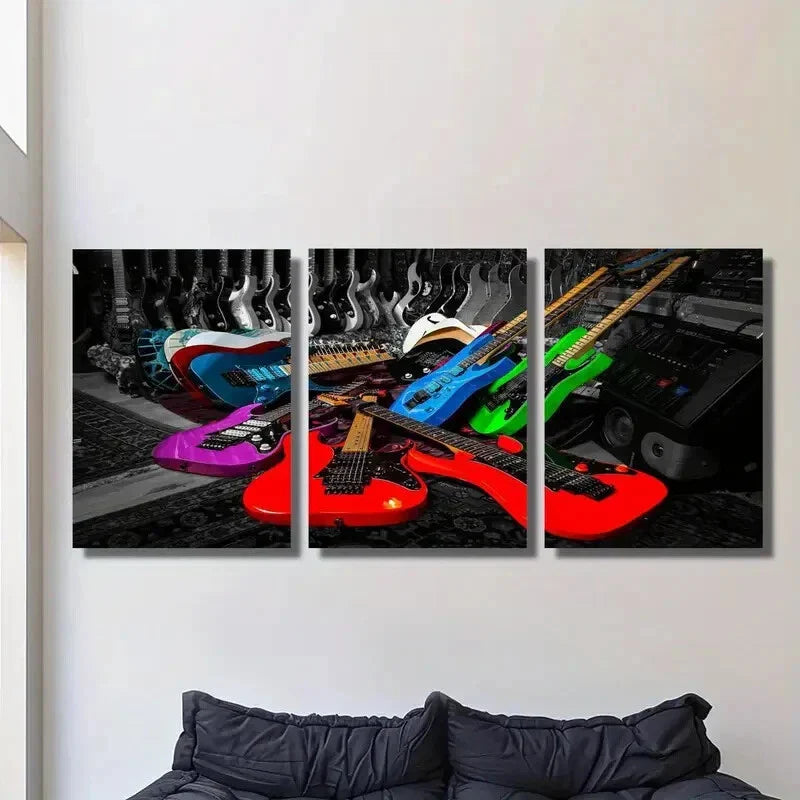 3pcs Modern Musical Themed, Guitar Artwork Metal Print Ready to Hang Art