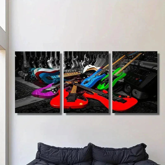 3pcs Modern Musical Themed, Guitar Artwork Metal Print Ready to Hang Art