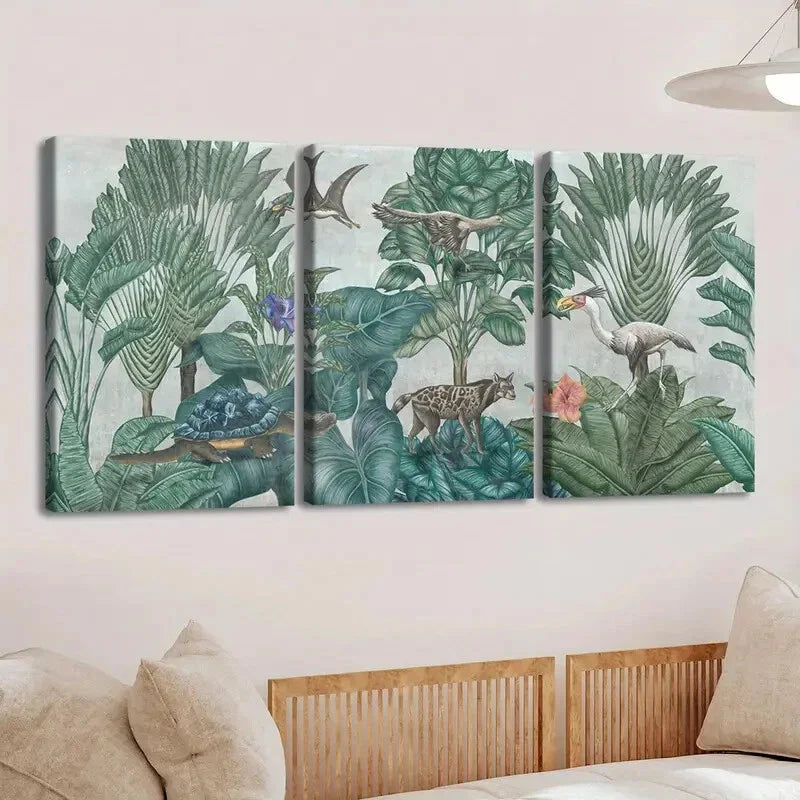 3pcs Tropical Forest & Birds Trees River Clouds Wall Art Set Canvas Framed 40x60cm - High Quality Print 100% Australian Made Wall Canvas Ready to Hang