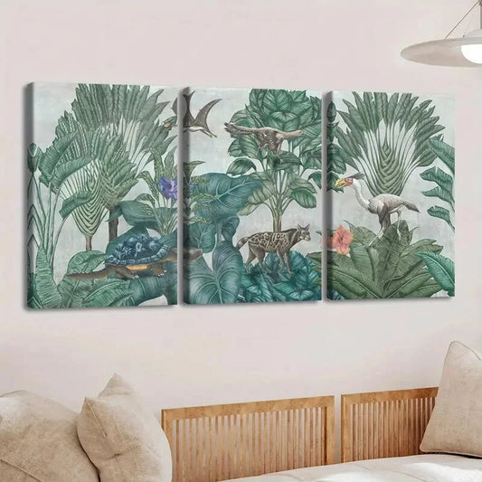 3pcs Tropical Forest & Birds Trees River Clouds Wall Art Set Canvas Framed 40x60cm - High Quality Print 100% Australian Made Wall Canvas Ready to Hang