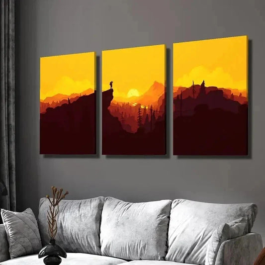 3pcs Men & Sunset Mountains Landscape Wall Art Set Canvas Framed 40x60cm - High Quality Print 100% Australian Made Wall Canvas Ready to Hang