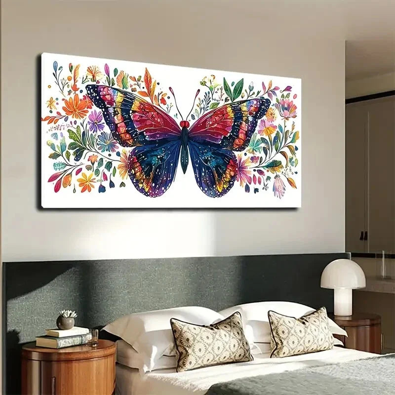Butterfly White Theme Vibrant Wall Art Canvas Office Home Room Framed 120x60cm
