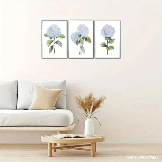 3pcs Distinctive Hydrangea Beautiful Flowers Metal Print Ready to Hang Art