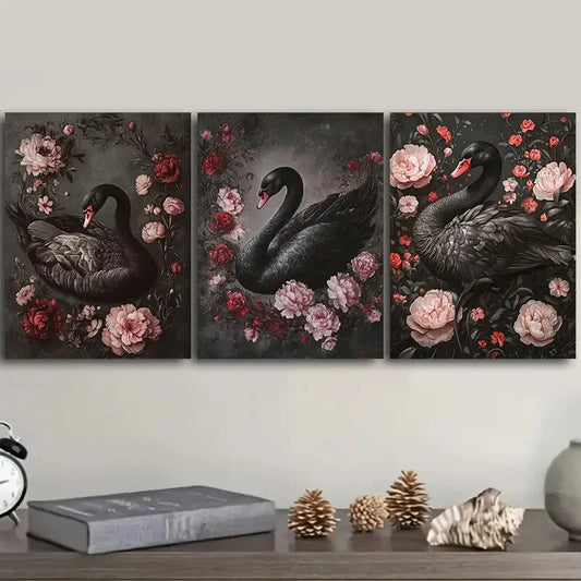 3pcs    Very elegant black swan Metal Print Ready to Hang Art