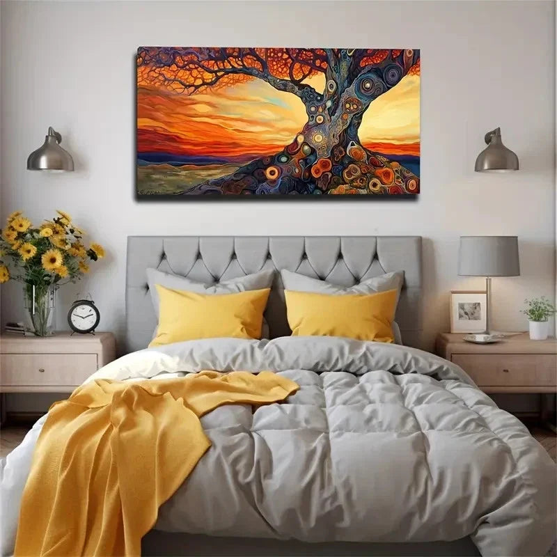 Vibrant Abstract Tree Sunset Wall Art Canvas Office Home Room Framed 120x60cm