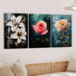 3pcs Florals Lily Rose Black Green & Blue Leaves Wall Art Set Canvas Framed 40x60cm - High Quality Print 100% Australian Made Wall Canvas Ready to Hang