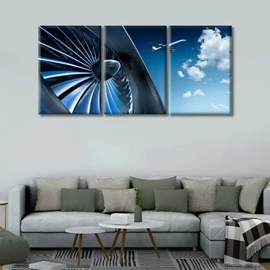 3pcs   Airplane Turbine & Sky Aviation Metal Print Ready to Hang Art