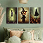 3pcs Spooky Witch, Scarecrow & Skeleton Metal Print Ready to Hang Art