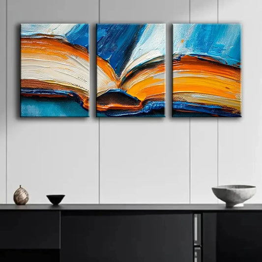 3pcs Abstract Painting of Book for Home Perfect Wall Art Set Canvas Framed 40x60cm - High Quality Print 100% Australian Made Wall Canvas Ready to Hang