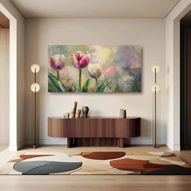 Retro Large Tulip Pastoral wall canvas office home room framed 120x60cm