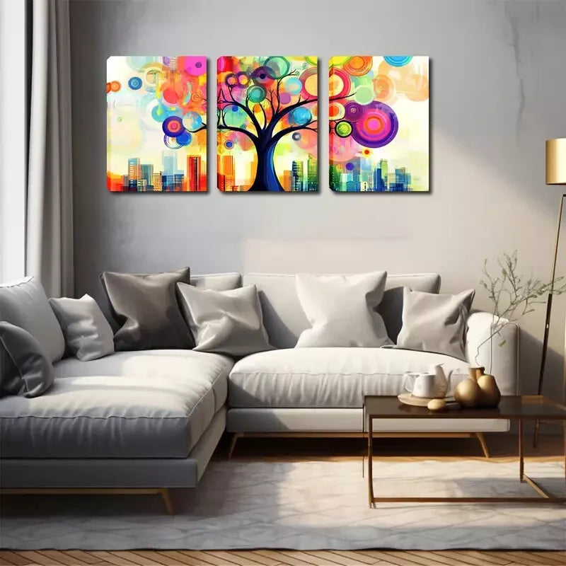 3pcs Abstract Colorful Big Tree  Wall Art Set Canvas Framed 40x60cm - High Quality Print 100% Australian Made Wall Canvas Ready to Hang