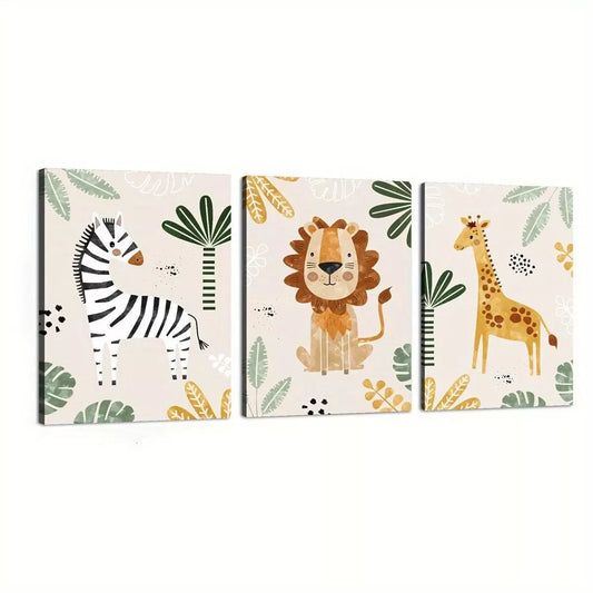 3pcs Creative Elegant Jungle Animal Artwork   Wall Art Set Canvas Framed 40x60cm - High Quality Print 100% Australian Made Wall Canvas Ready to Hang
