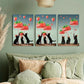 3pcs Whimsical Black Cats & Ripe Strawberries Metal Print Ready to Hang Art
