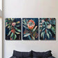 3pcs Vibrant Flowers with Leaves Coastal Metal Print Ready to Hang Art