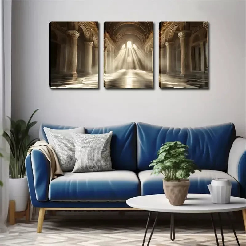 3pcs  Landscape Painting with Sunlight Inside Wall Art Set Canvas Framed 40x60cm - High Quality Print 100% Australian Made Wall Canvas Ready to Hang