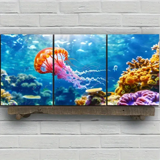 3pcs Marine Creatures Jelly Fish Metal Print Ready to Hang Art
