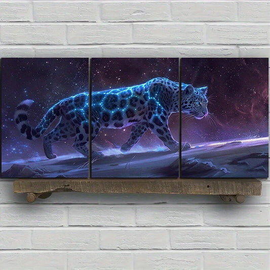 3pcs Leopard Stunning Blue Purple Metal Print Ready to Hang Art
