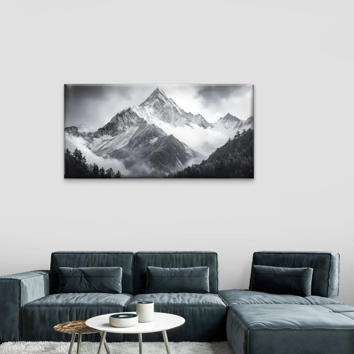 Mountain Covered Clouds Mist Wall Art Canvas Office Home Room Framed 80x45cm