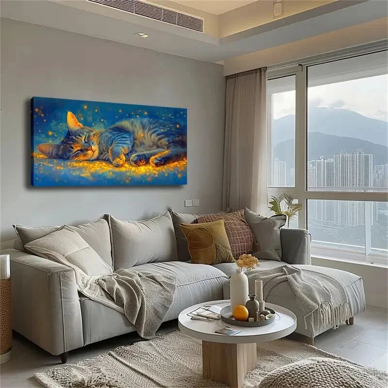 A Cat Lying On The Ground Wall Art Canvas Office Home Room Framed 120x60cm