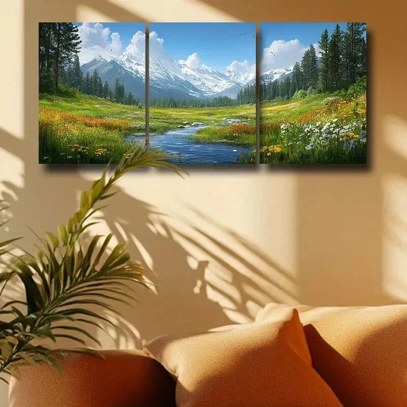 3pcs Serene Landscape with Mountains and Lakes Metal Print Ready to Hang Art