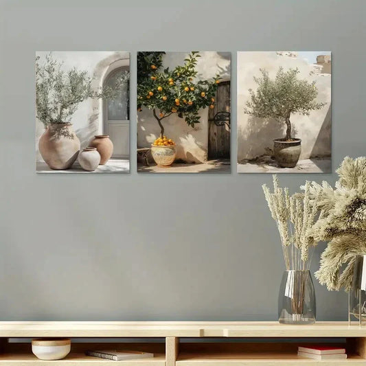 3pcs Realistic Vintage Olive & Lemon Tree Metal Print Ready to Hang Art