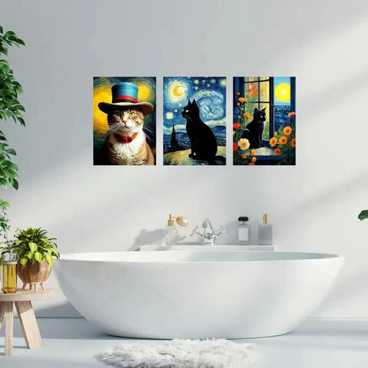 3pcs  Masterpieces Cat Mural  Metal Print Ready to Hang Art