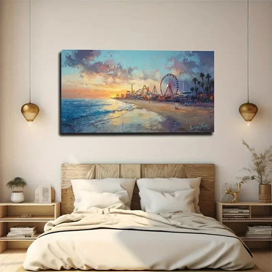 Vibrant Beach Scene Modern Wall Art Canvas Office Home Room Framed 80x45cm
